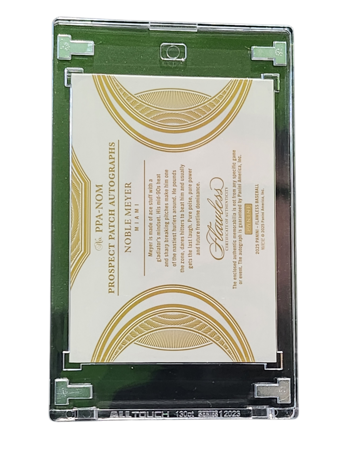 2025 Panini Flawless Patch Auto Noble Meyer #PPA-NM Prospect Patch 10/10