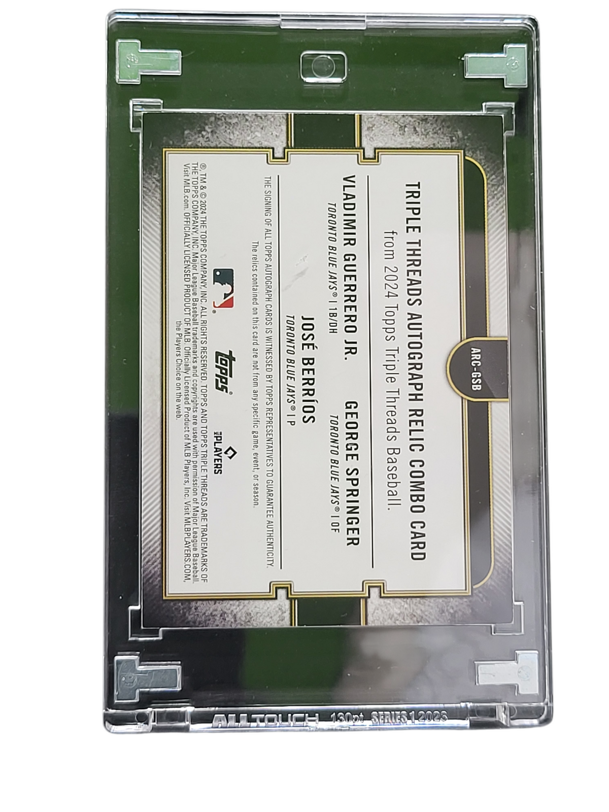 2024 Vladimir Guerrero Jr. Berríos  Springer ARC-GSB Auto Triple Relic Game-Used