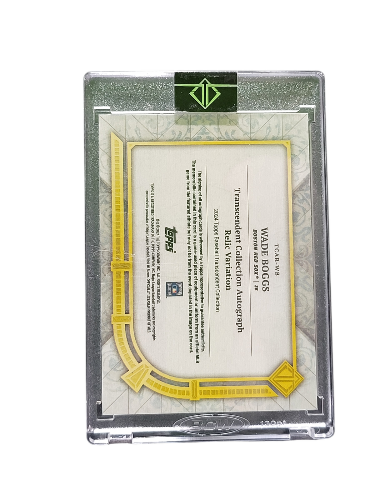 2024 Topps Transcendent  Wade Boggs #TCAR-WB Green Relic Variation Game-Used