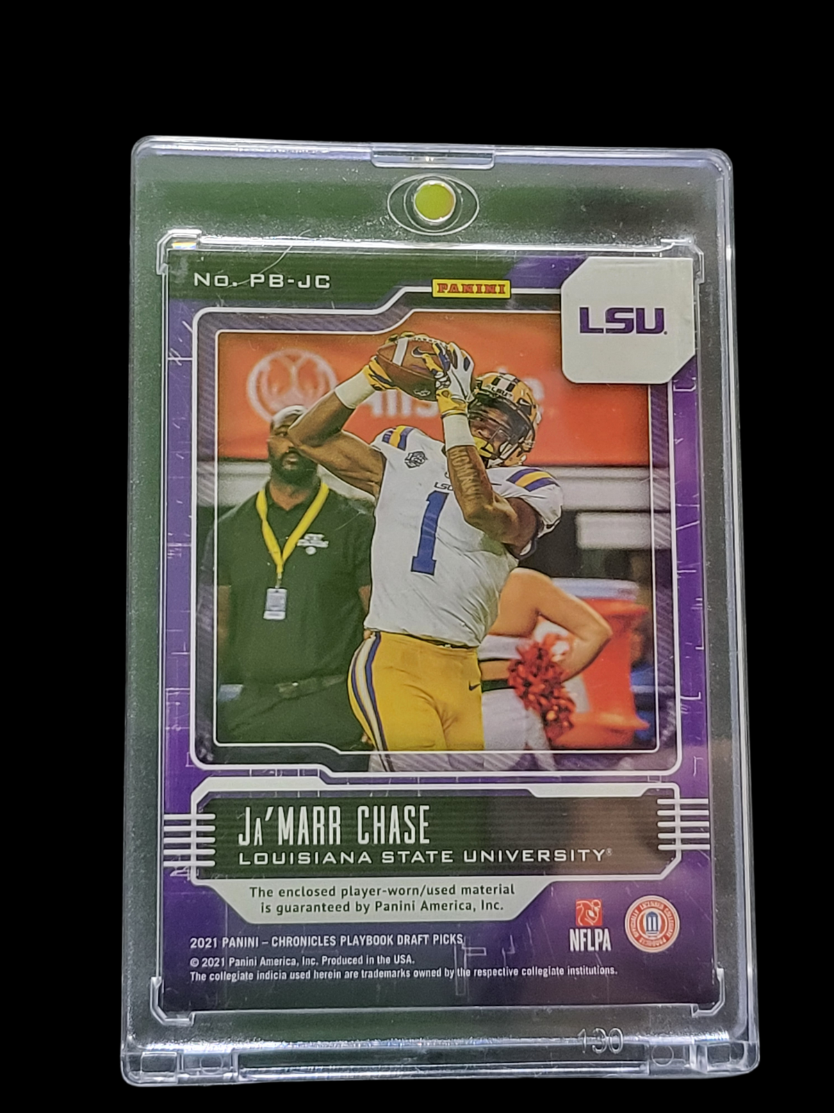2021 Panini Chronicles  Draft  Ja'Marr Chase #PB-JC Purple Player-worn/used 1/1