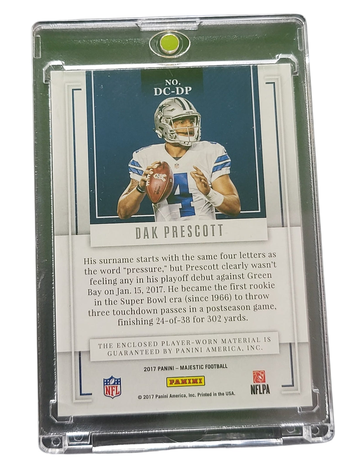 2017 Panini Majestic Team Dak Prescott #DC-DP of Laundry Tag -Worn 1/1