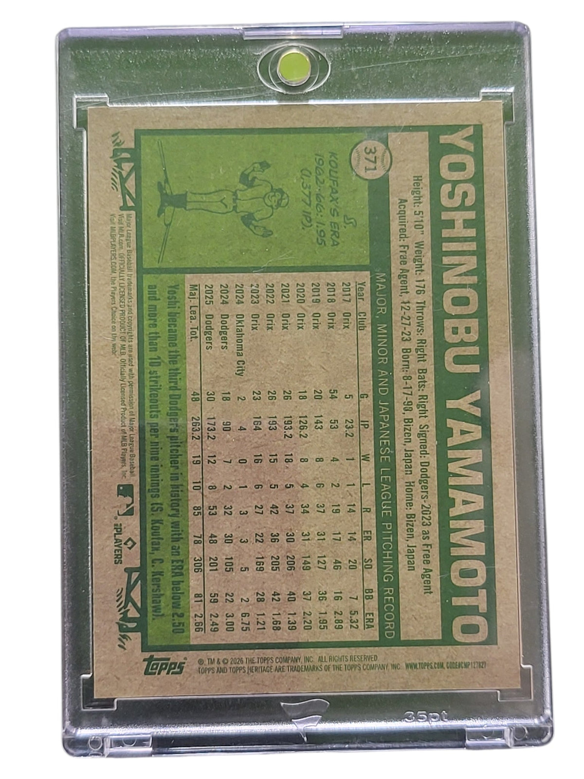 1962 Topps Heritage Yoshinobu Yamamoto #371 Gold Foil 12/50