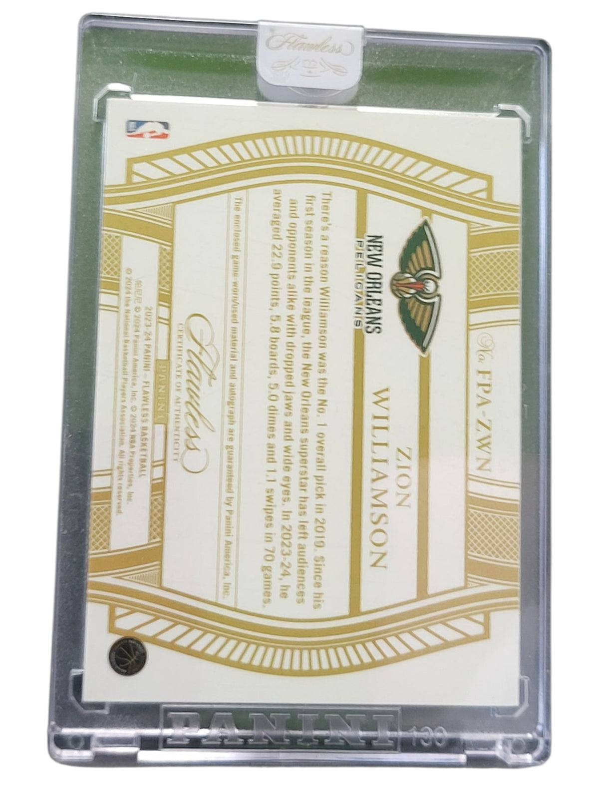 2024 Panini Flawless Zion Williamson #EPA-ZWN Patch Memorabilia
