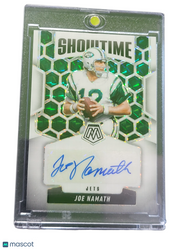 2025 Panini Mosaic Football Showtime Signatures Joe Namath #SOS-JNA Green 07/25