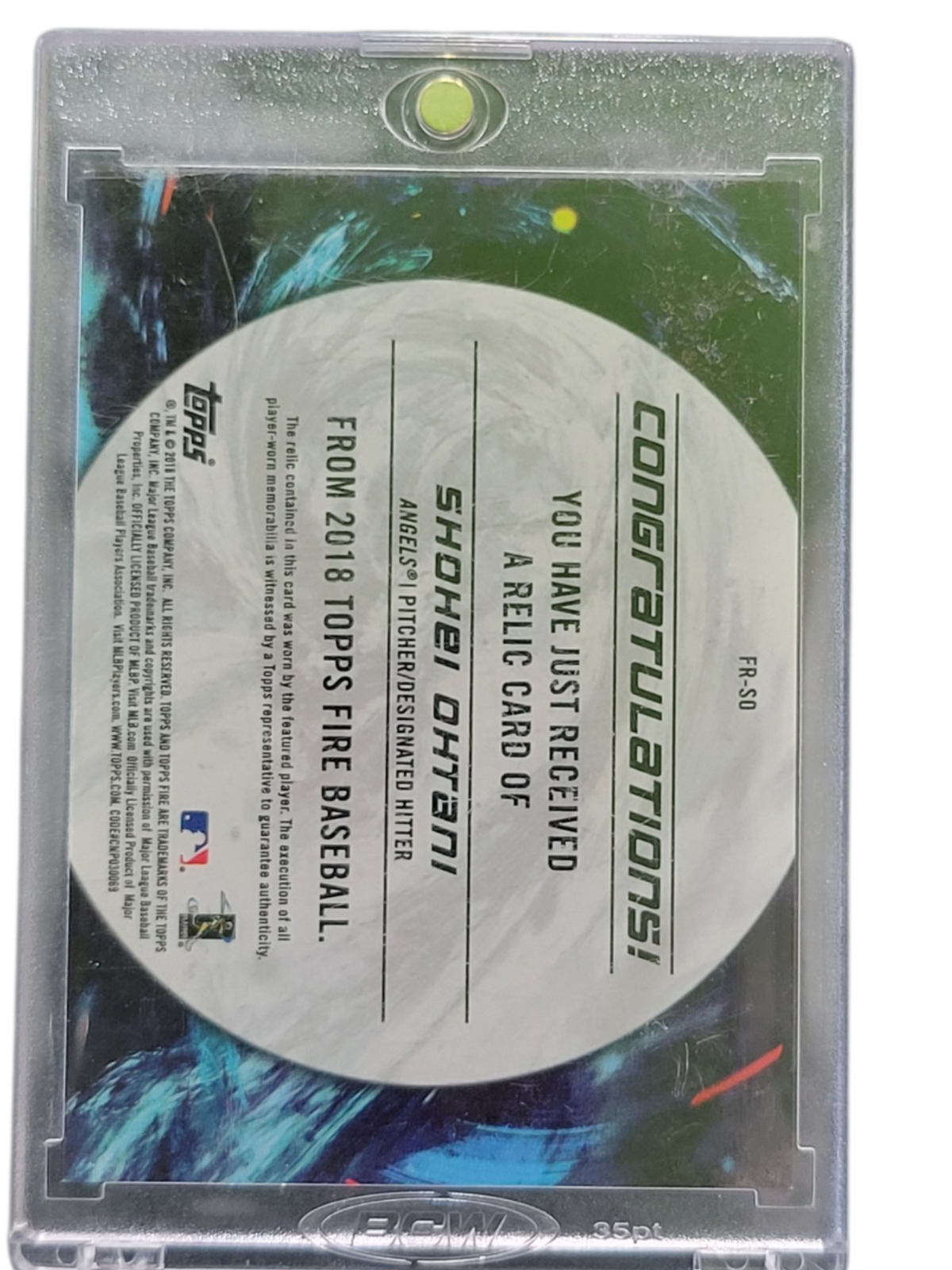 2018 Topps Fire Shohei Ohtani #FR-SO Player-Worn Memorabilia RC