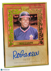 2025 Topps Gilded Rod Carew #HAFA-RC Gold Framed Hall of Famers Auto /50
