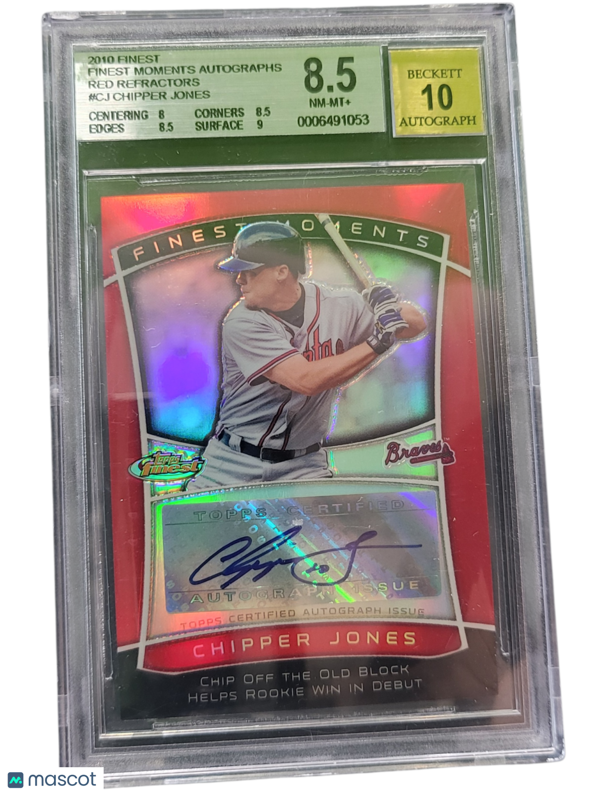 2010 Finest Finest Moments Auto Refractors Red Chipper Jones #CJ BGS  Auto 10