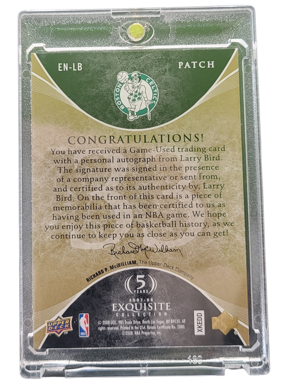 2008 Upper Deck Exquisite Collection Larry Bird #EN-LB 25/33 Patch Memorabilia