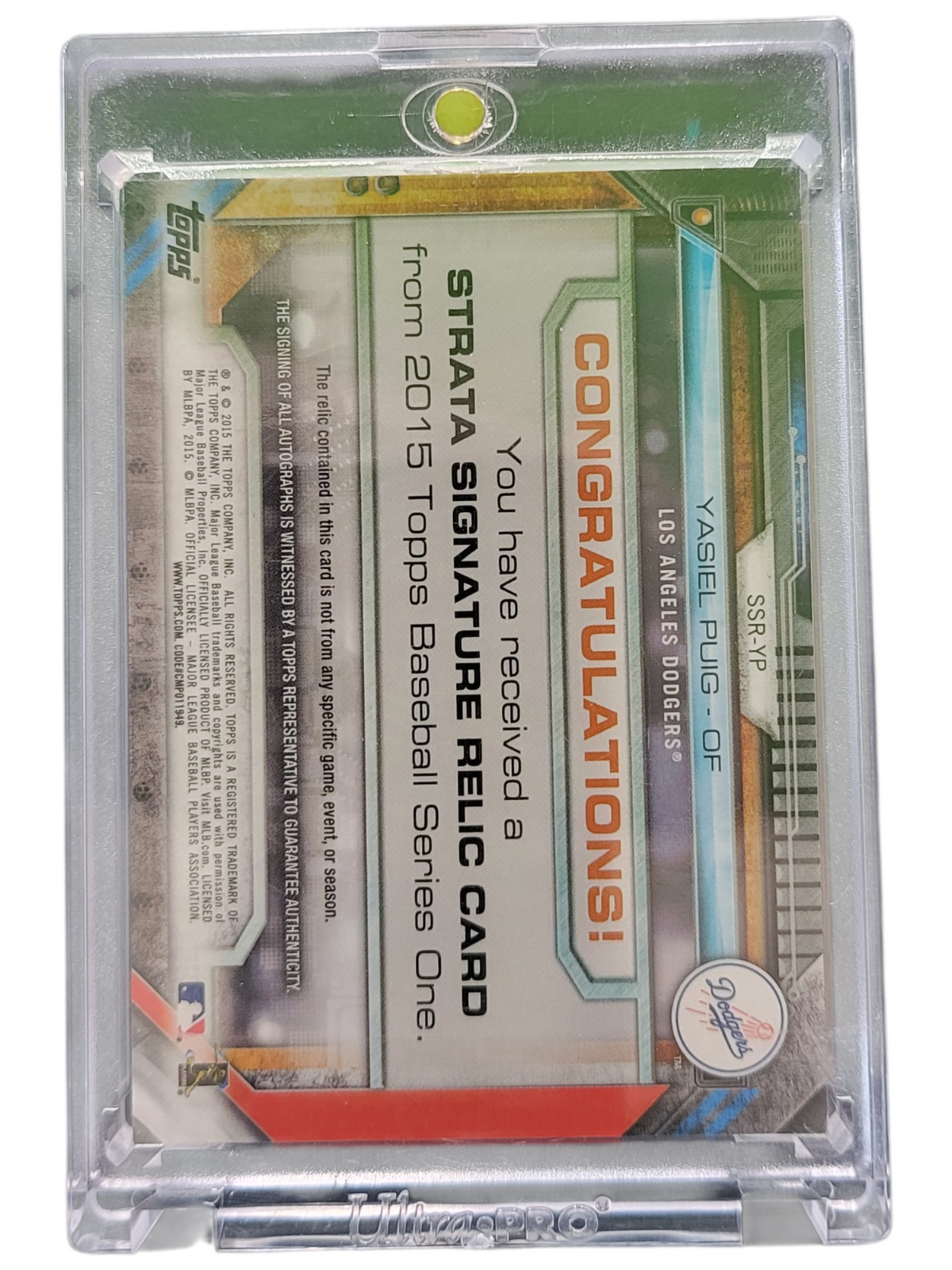 2015 Topps Strata Signature Relic Yasiel Puig #SSR-YP Patch Signature Relic