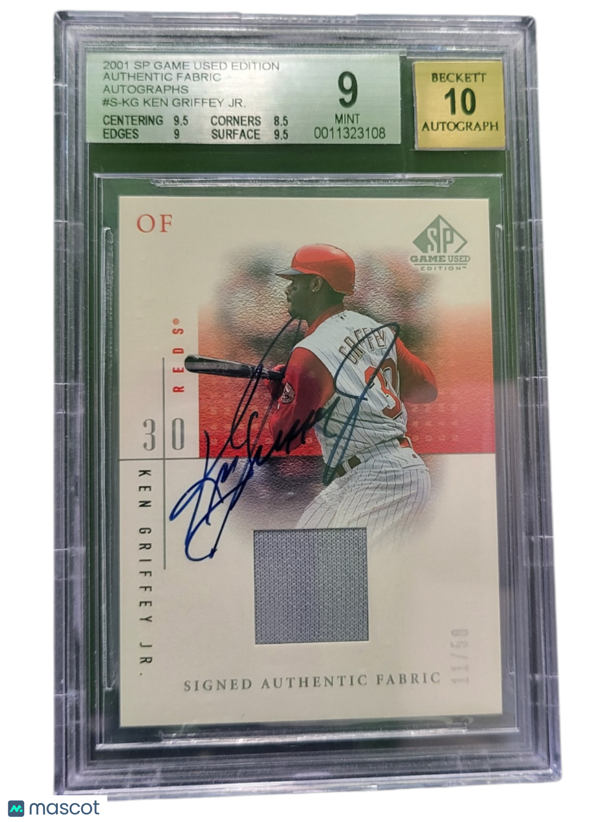 2001 SP Game Used Edition Authentic Fabric Autographs Ken Griffey Jr. #SKG BGS 9 Auto 10