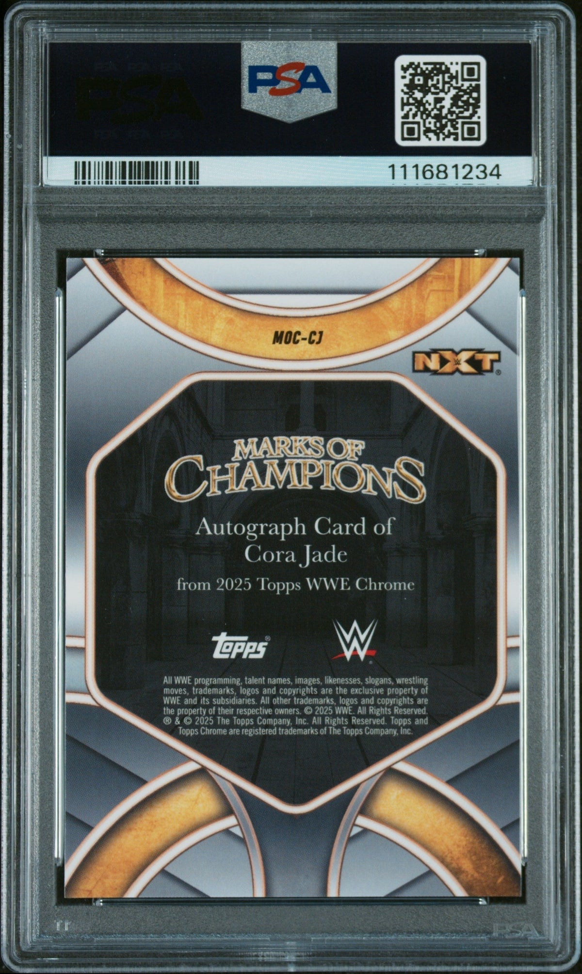 2025 Topps Chrome WWE Marks of Champions Autographs #CJ Cora Jade Gold Refractor PSA 10