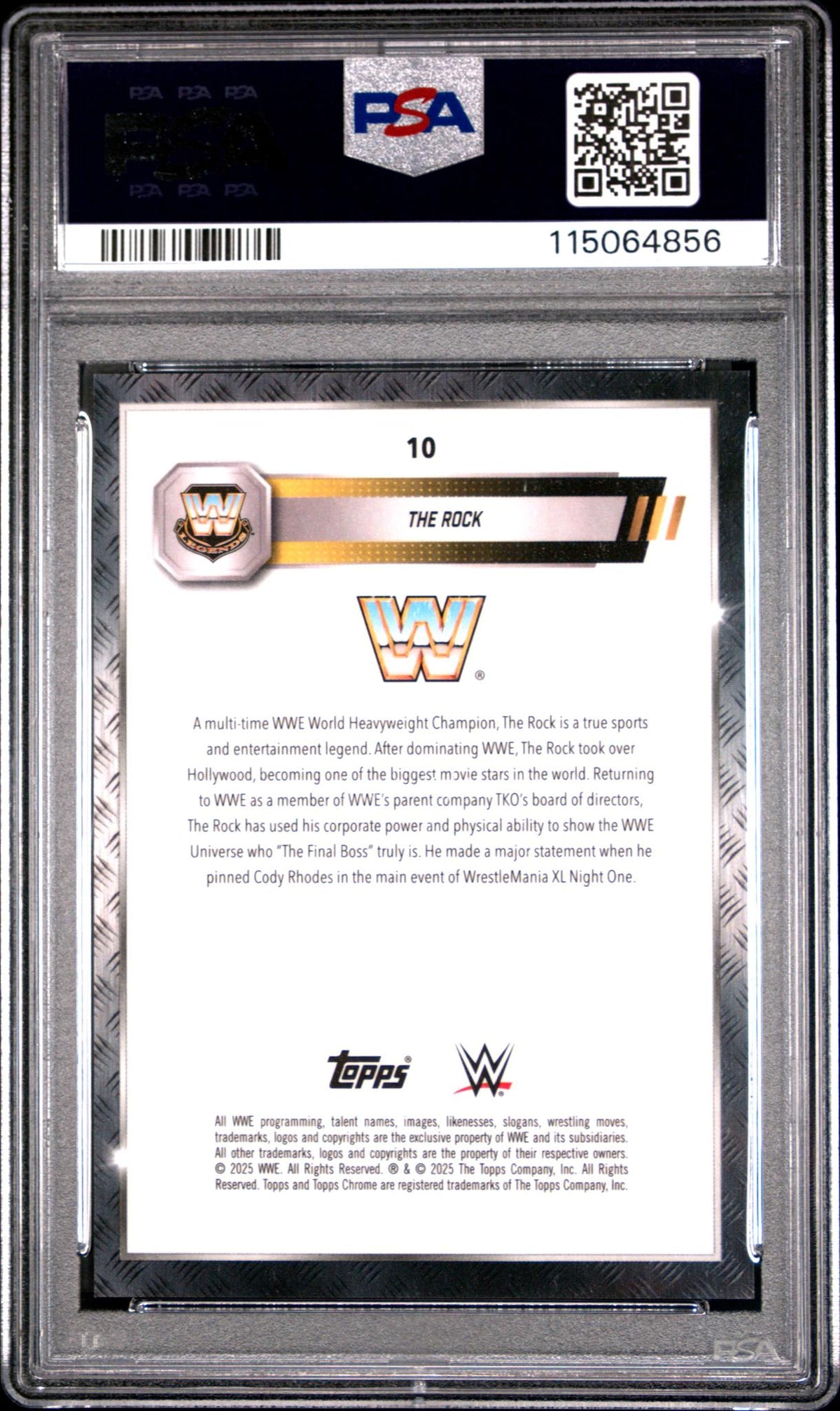 2025 Topps Chrome WWE Black & Gold Refractor the Rock #10 /113 PSA 9