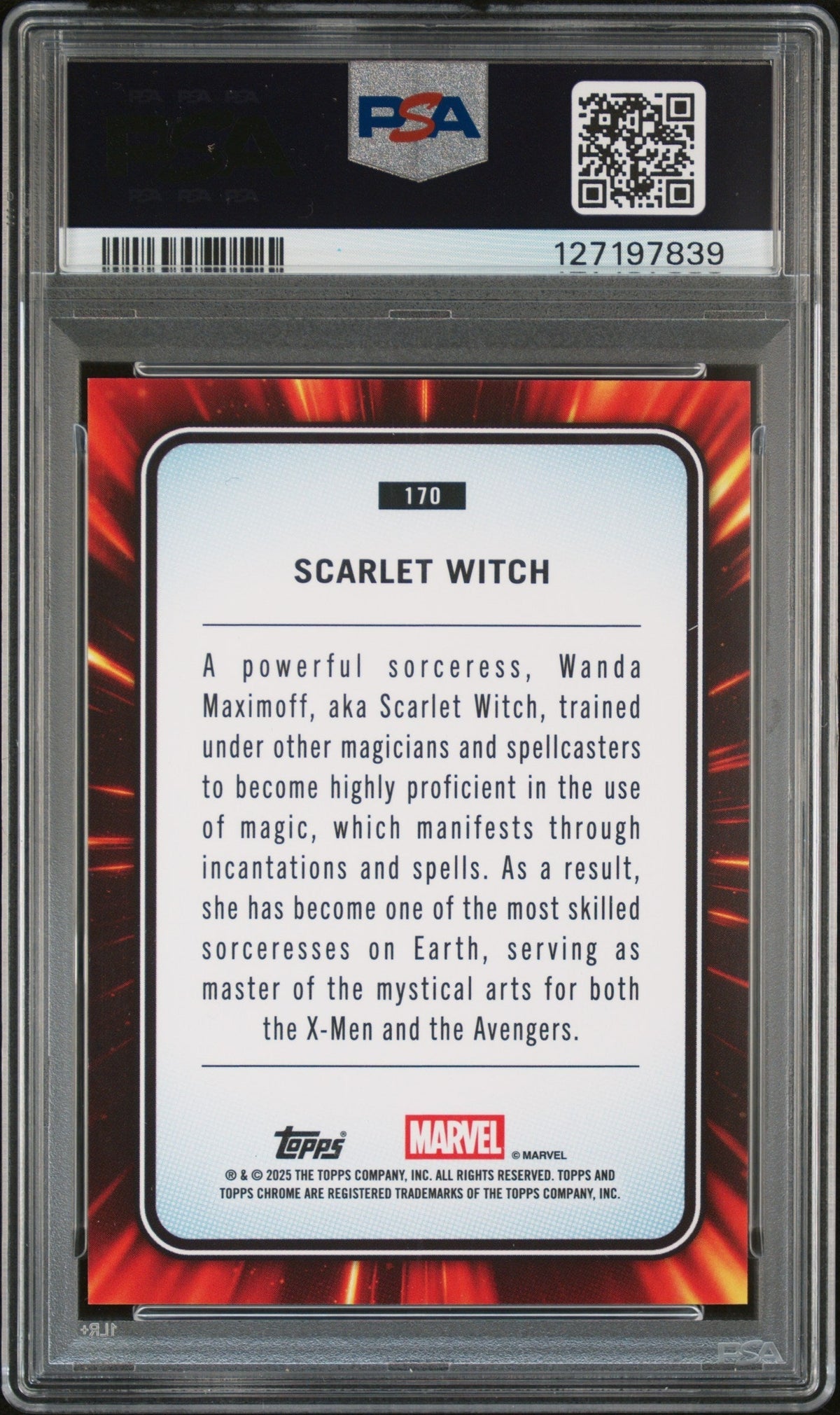 2025 Topps Chrome Marvel Red Wave Scarlet Witch #170 /5 PSA 7