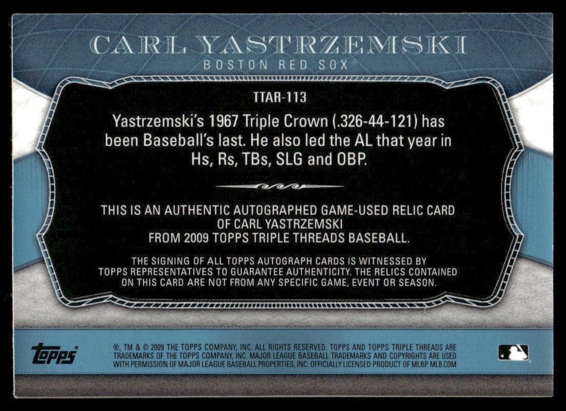 2009 Triple Threads Carl Yastrzemski Triple Patch Auto Game-Used /3