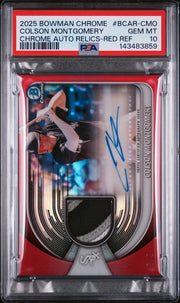 2025 Bowman Chrome Chrome Autograph Relics Chrome Auto Relics-Red Ref Colson Montgomery #BCAR-CMO /5 PSA 10