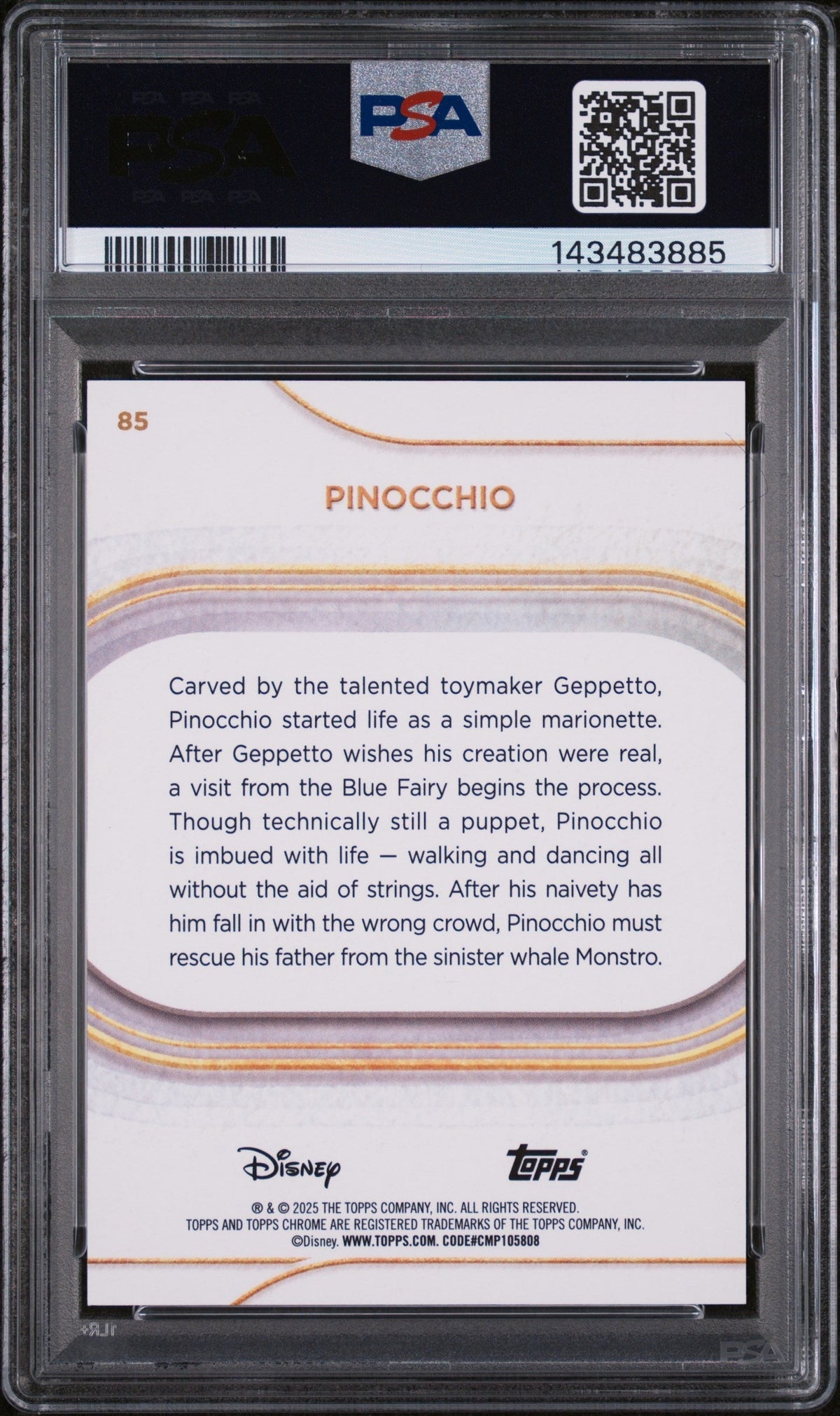2025 Topps Chrome Disney Image Variation-Speckle Pinocchio #85 /265 PSA 10