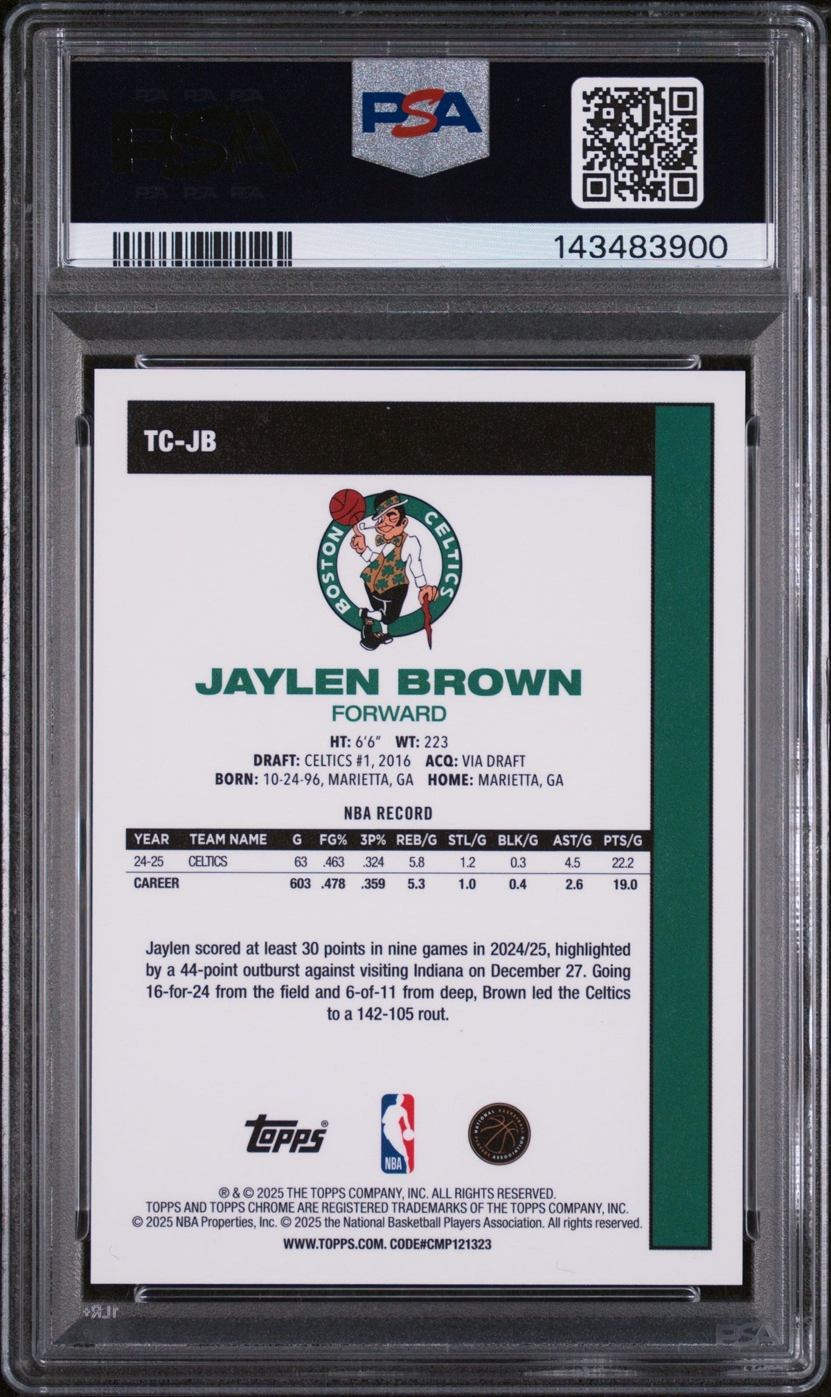 2025 Topps Silver Pack 1980-81 Topps Chrome Basketball Orange Jaylen Brown #TC-JB /25 PSA 10