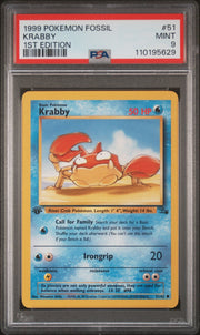 1999 Pokemon Fossil 1st Edition Krabby #51 PSA 9
