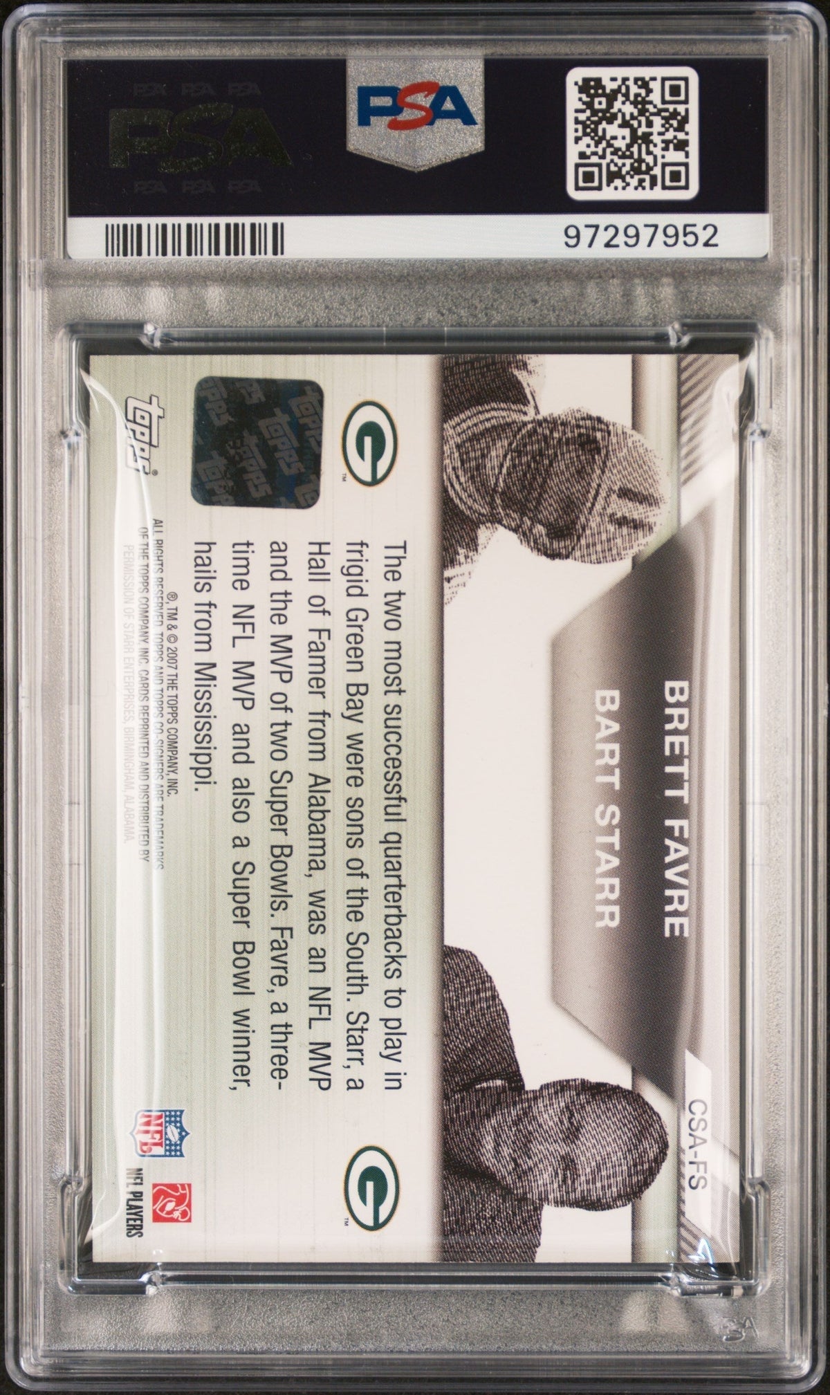 2007 Topps Co-Signers Co-Signers Autographs Bart Starr/Brett Favre #CSAFS PSA 7