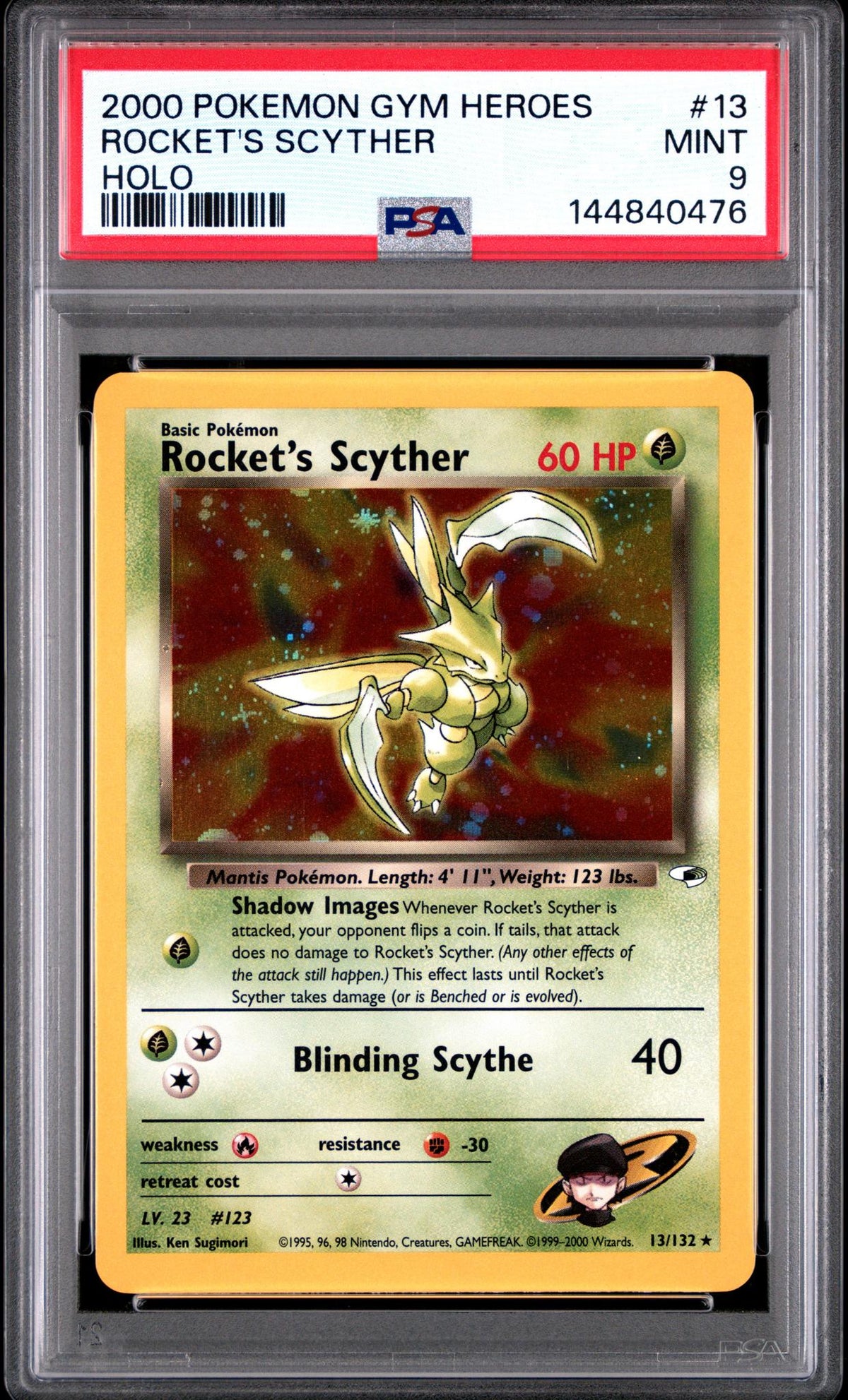 2000 Pokemon Gym Heroes Holo Rocket's Scyther #13 PSA 9