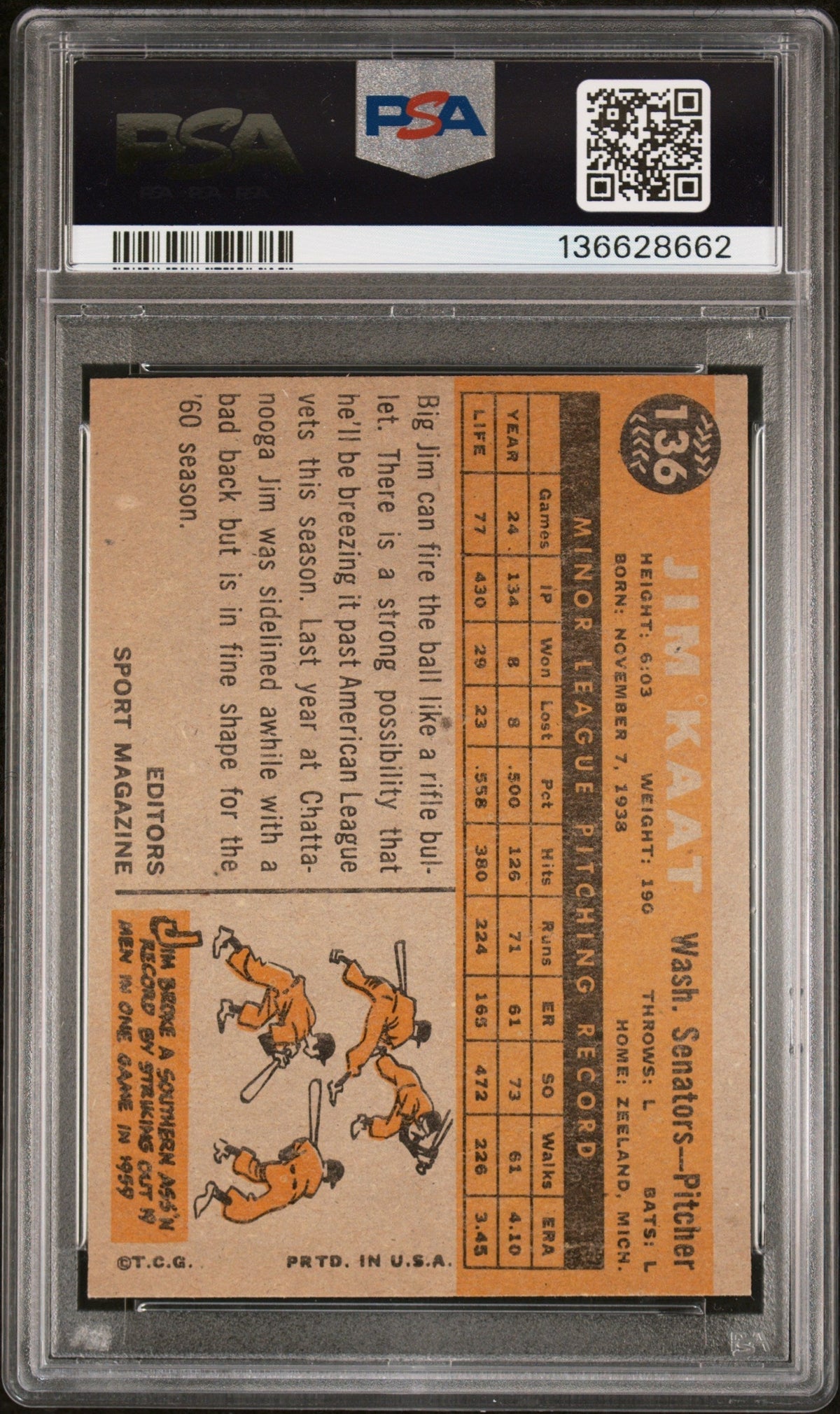 1960 Topps Jim Kaat #136 PSA 6
