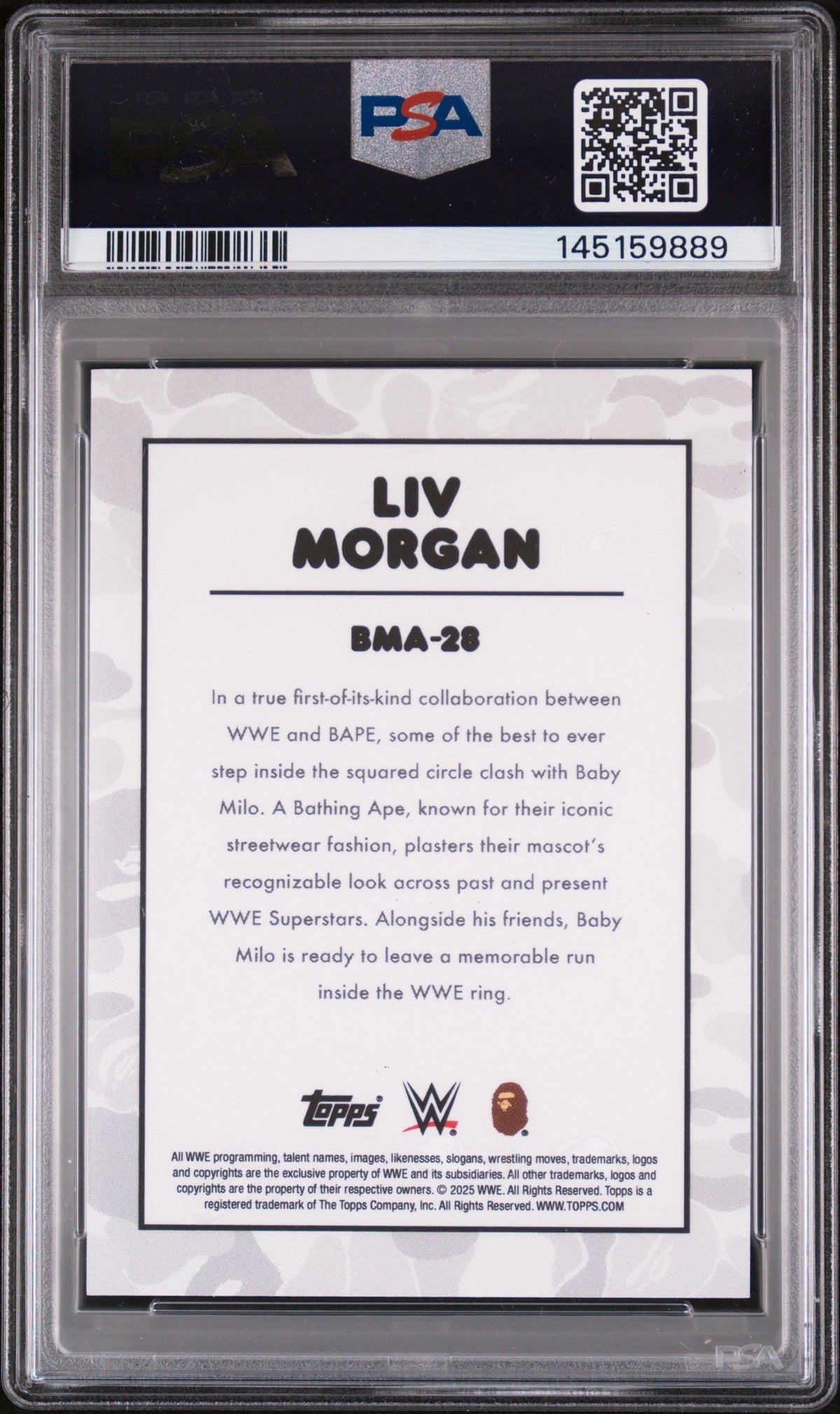 2025 Topps WWE X Bape Baby Milo Avatar Multi Camo Foil Liv Morgan #BMA-28 PSA 10