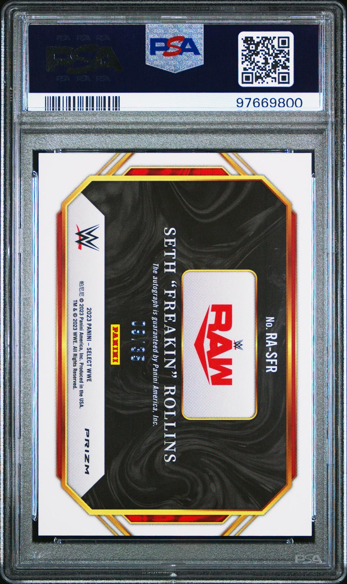 2023 Panini Select WWE Ringside Action Signatures Purple Seth Freakin Rollins #RASFR 99/99 PSA 10 97669800