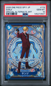 2025 One Piece Japanese Op11-A Fist of Divine Speed Special Alternate Art Sanji #119 PSA 10