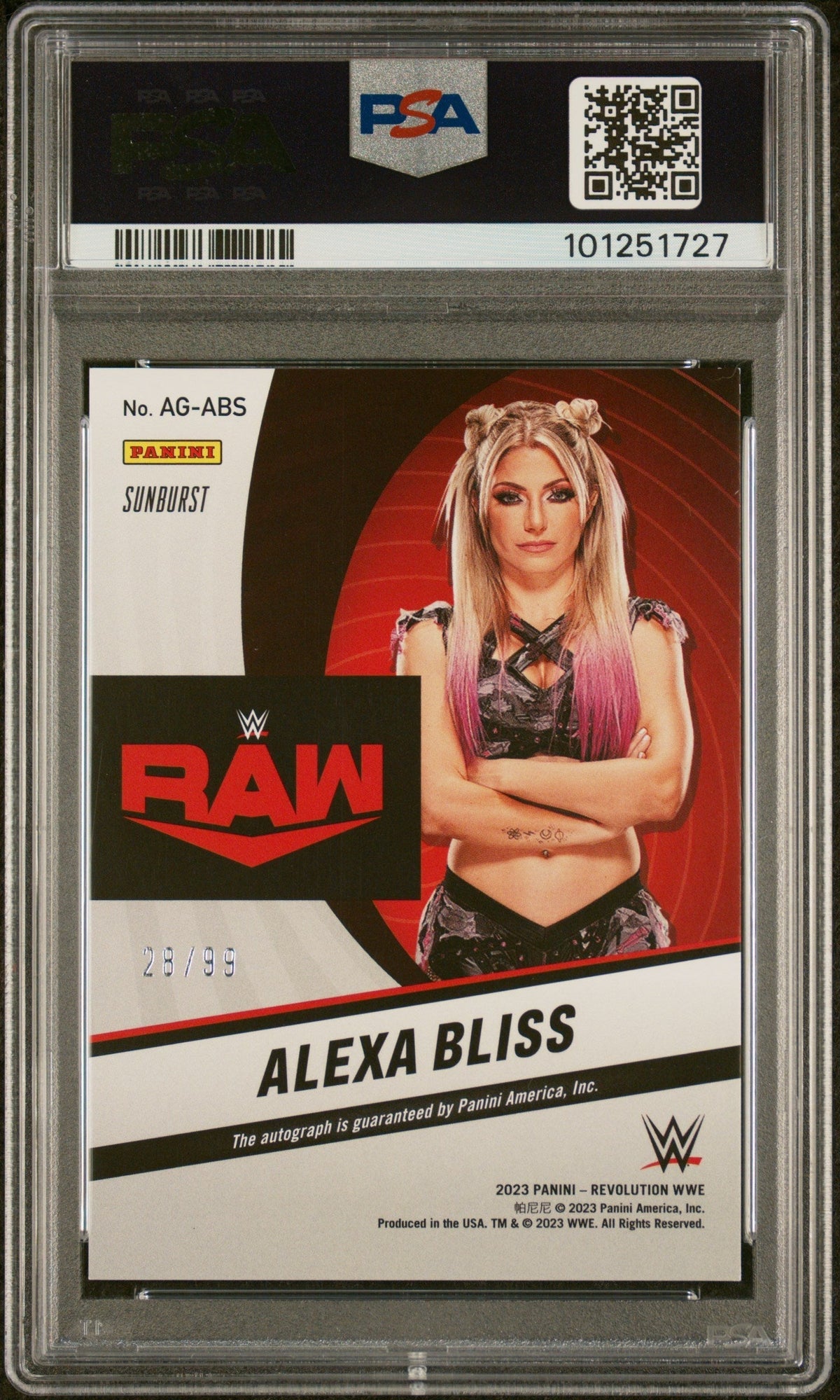 2023 Panini Revolution WWE Autograph Sunburst Alexa Bliss #AGABS /99 PSA 9