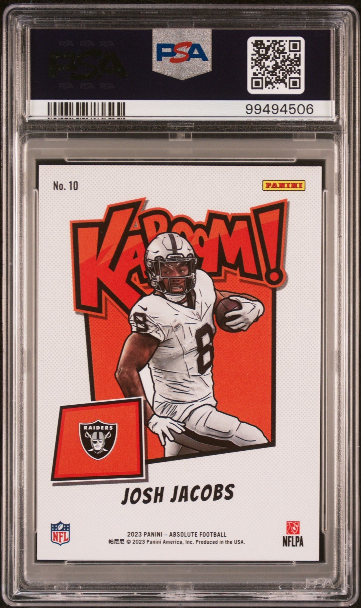 2023 Panini Absolute Kaboom! Horizontal Josh Jacobs #10 PSA 9