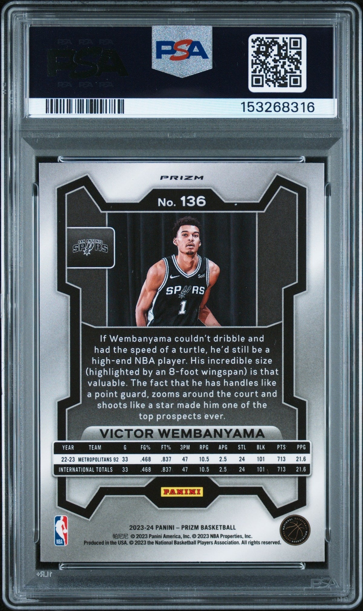 2023 Panini Prizm Silver Victor Wembanyama #136 PSA 9