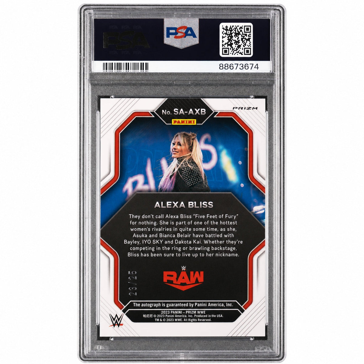 2023 Panini Prizm WWE Superstar Autographs Mojo Prizm Alexa Bliss #SAAXB /25 PSA 9