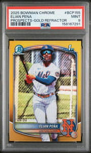 2025 Chrome Prospects Gold Refractors Elian Pena #BCP155 /50 PSA 9
