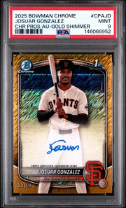 2025 Bowman Chrome Prospect Autograph Gold Shimmer Refractor Josuar Gonzalez #CPAJD /50 PSA 9