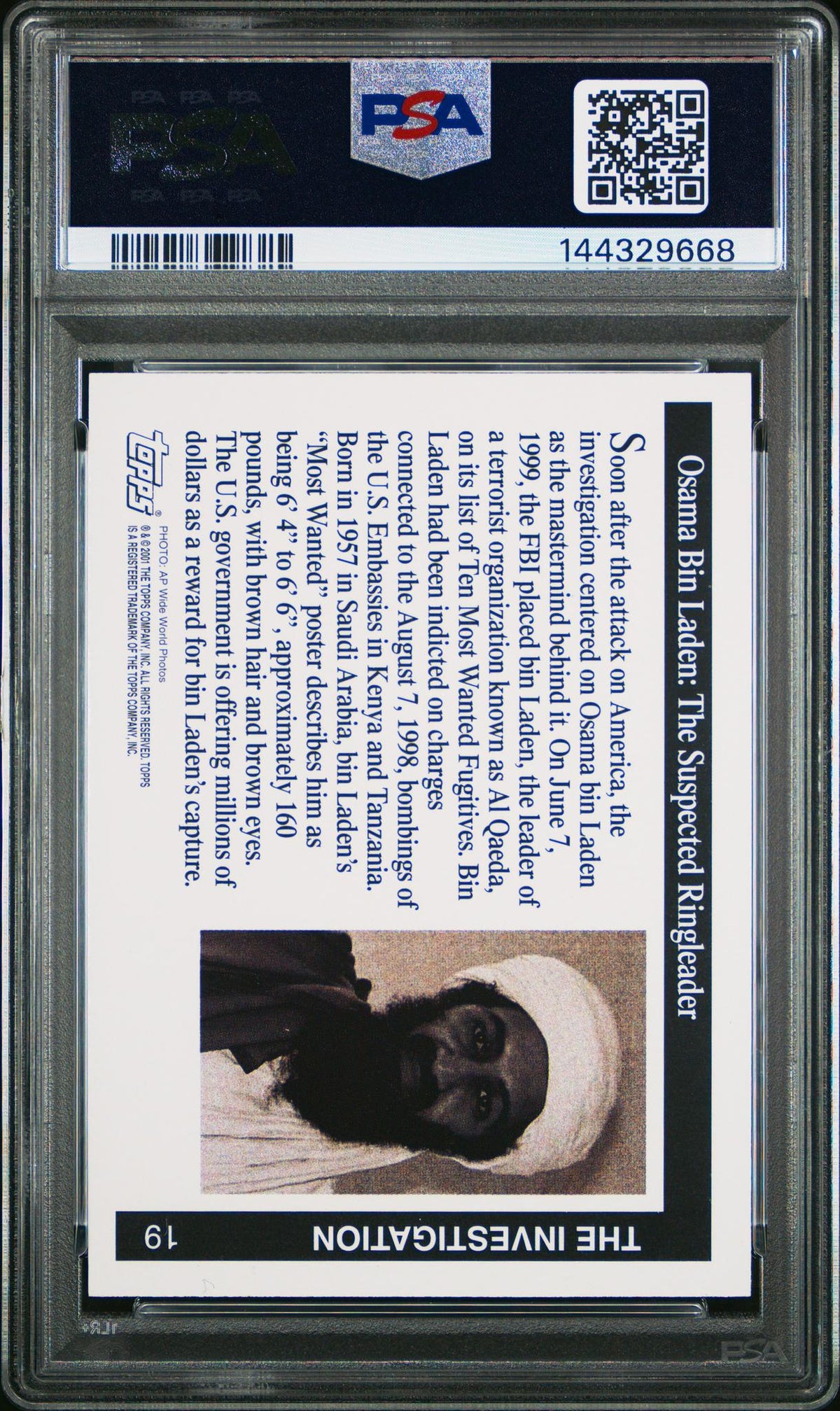 2001 Enduring Freedom Osama Bin Laden #19 PSA 9