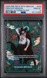 2026 One Piece the Azure Sea’S Seven Special Alternate Art Dracule Mihawk #OP12-030 PSA 10