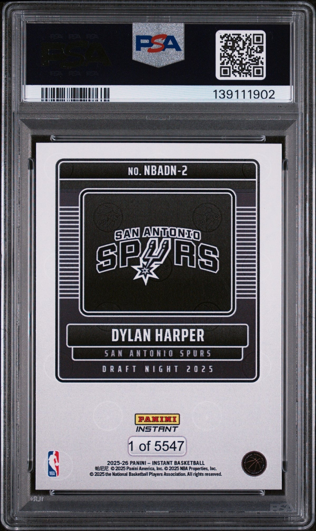 2025 Panini Instant Draft Night Dylan Harper #NBADN2 /5547 /1 PSA 10