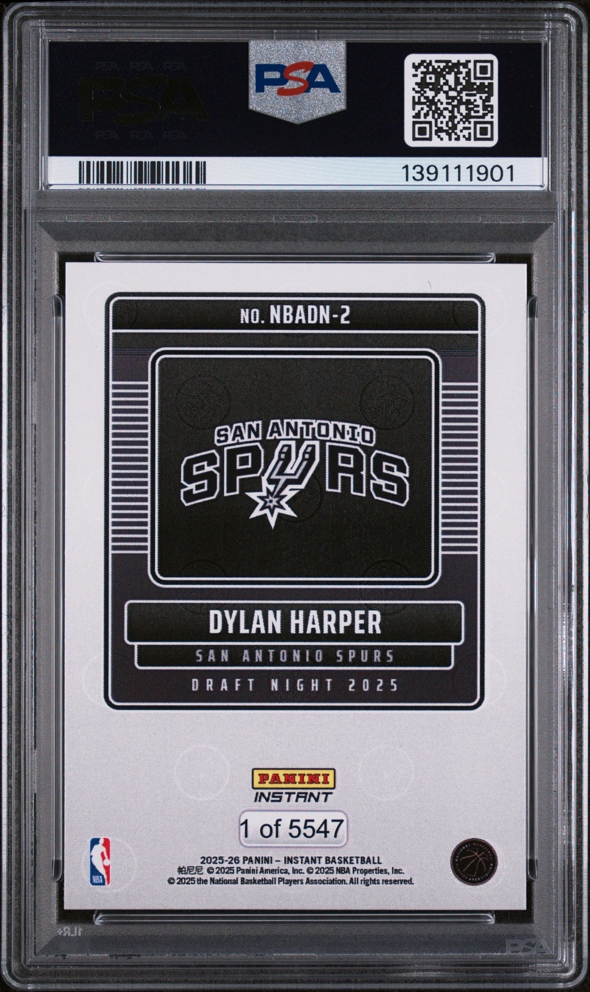 2025 Panini Instant Draft Night Dylan Harper #NBADN2 /5547 PSA 10