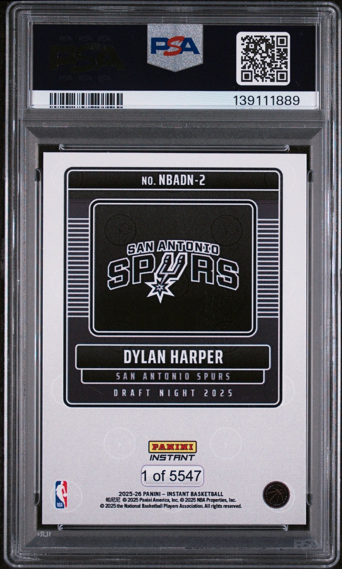 2025 Panini Instant Draft Night Dylan Harper #NBADN2 /5547 PSA 10