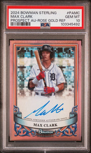 2024 Bowman Sterling Prospect Autographs Rose Gold Refractors Max Clark #PAMC /15 /99 PSA 10