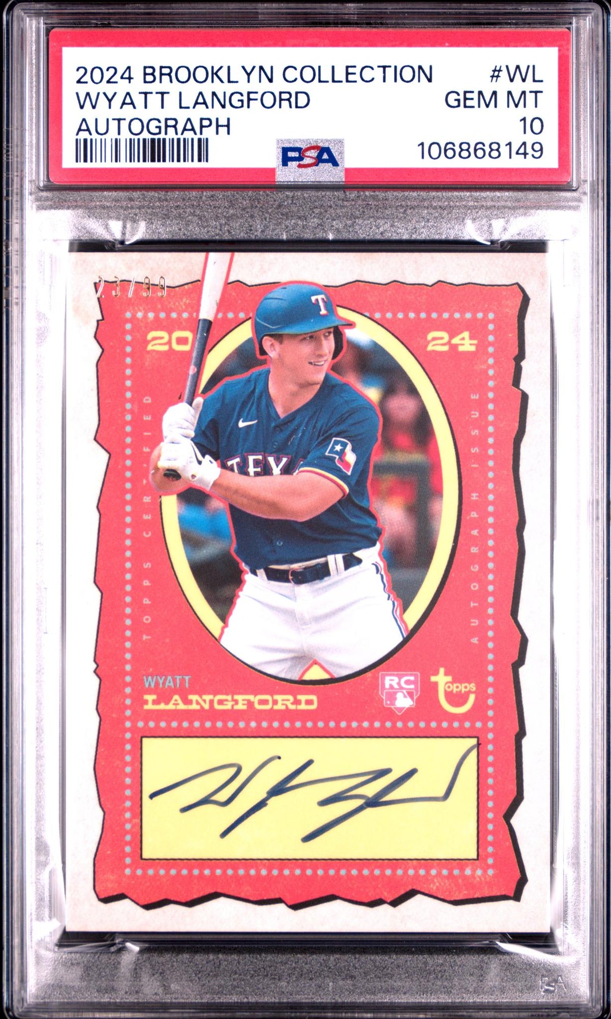 2024 Topps Brooklyn Collection Autograph Wyatt Langford #ACWL PSA 10