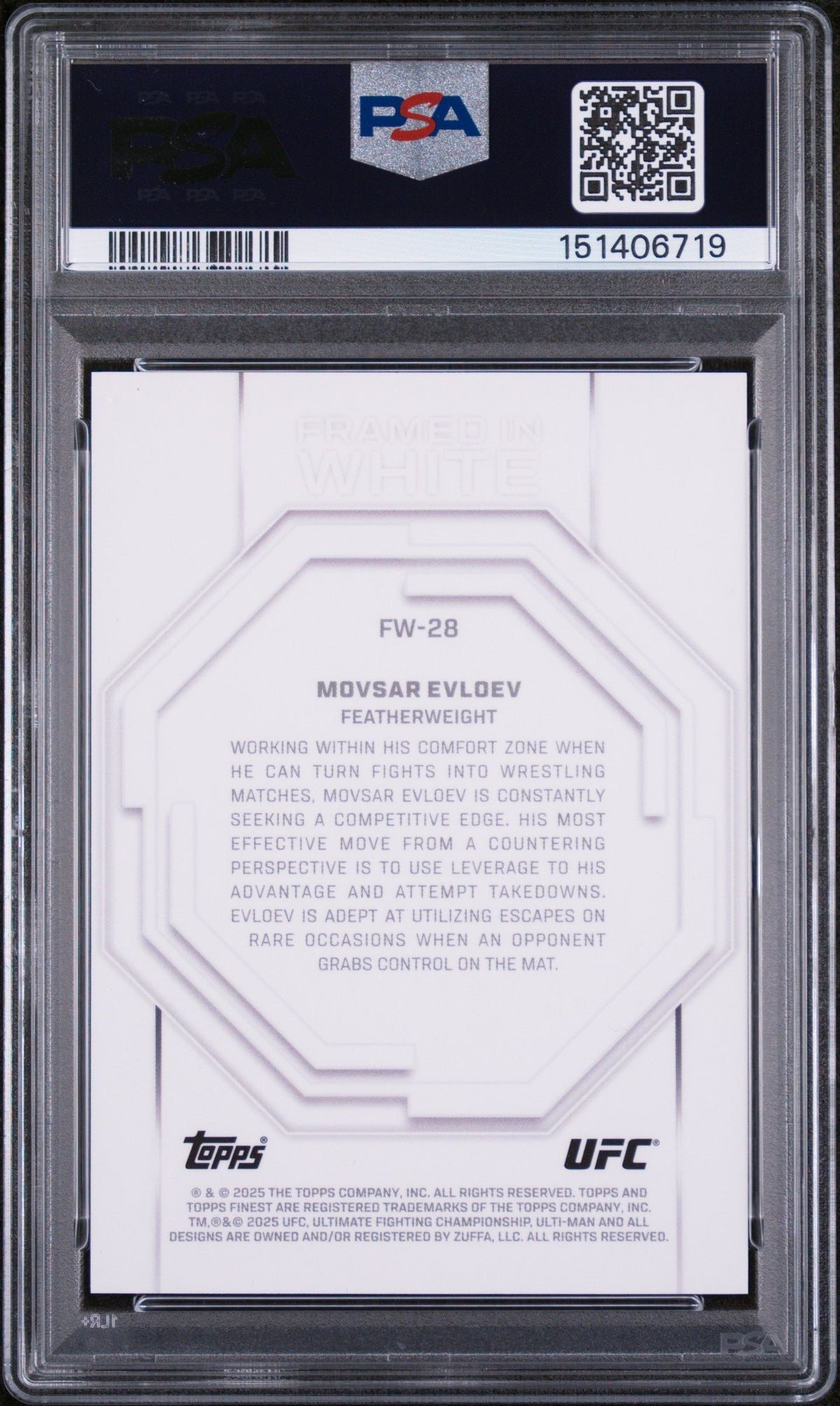 2025 Topps Finest UFC Framed In White Movsar Evloev #FW-28 PSA 10