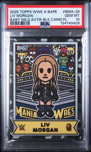 2025 Topps WWE X Bape Baby Milo Avatar Baby Milo Avtr-Blk Camo Fl Liv Morgan #BMA-28 10/10 PSA 10