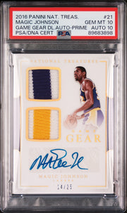 2016 National Treasures Game Gear Dual Jersey Autograph Prime Magic Johnson #21 /25 PSA 10