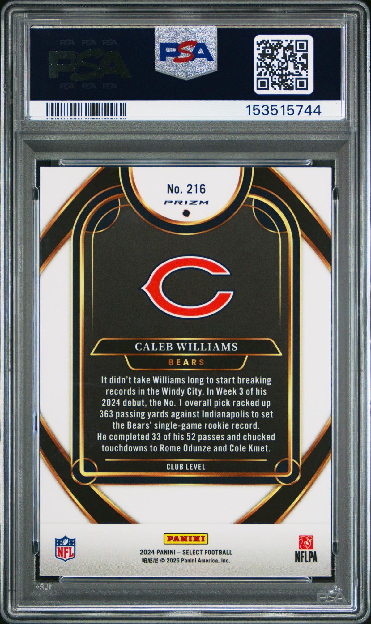 2024 Select Prizm Black and Gold Shock Caleb Williams #216 PSA 10