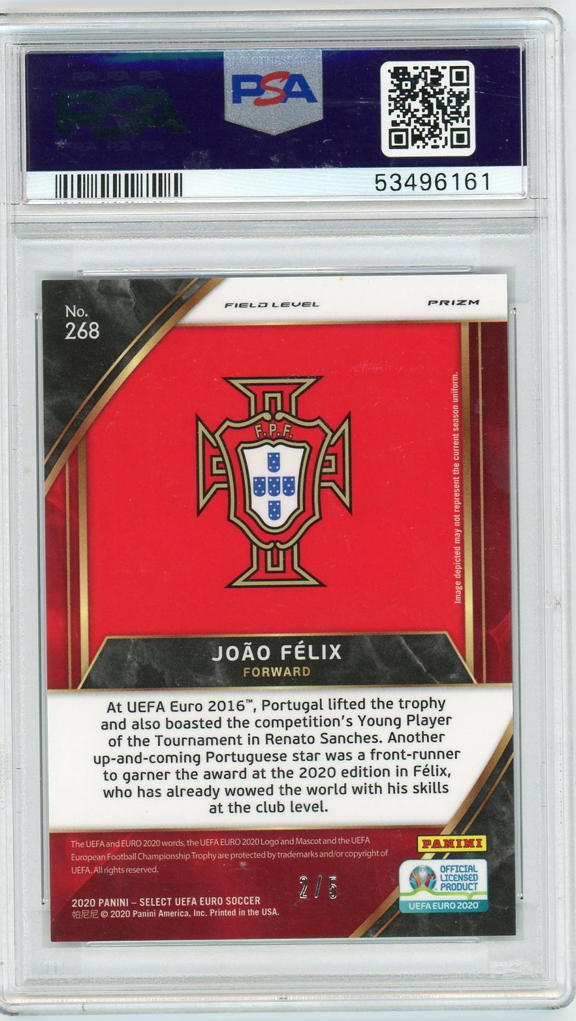2020 Panini Select UEFA Euro Green Prizm Joao Felix #268 Field Level /5 PSA 9
