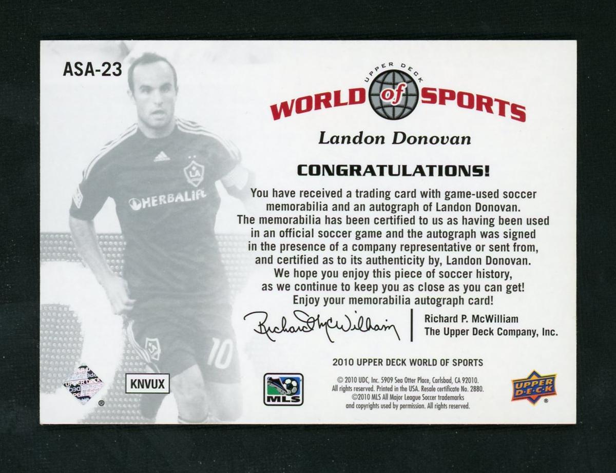 2010 Upper Deck World of Sports ASA-23 Landon Donovan All-Sport Apparel LA Galaxy Auto