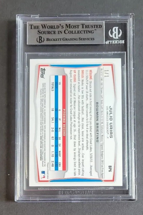 2014 Bowman Julio Urías #BP6 White Ice Rookie BGS 9
