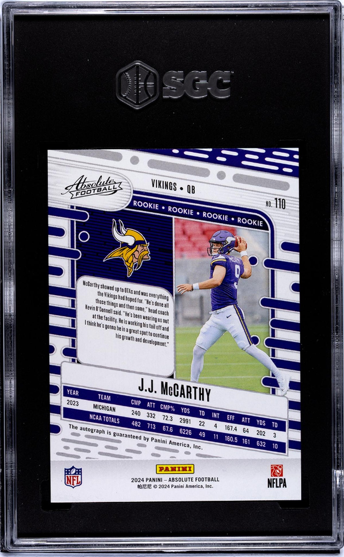 2024 Panini Absolute #110 Jj Mccarthy Auto. SGC 10