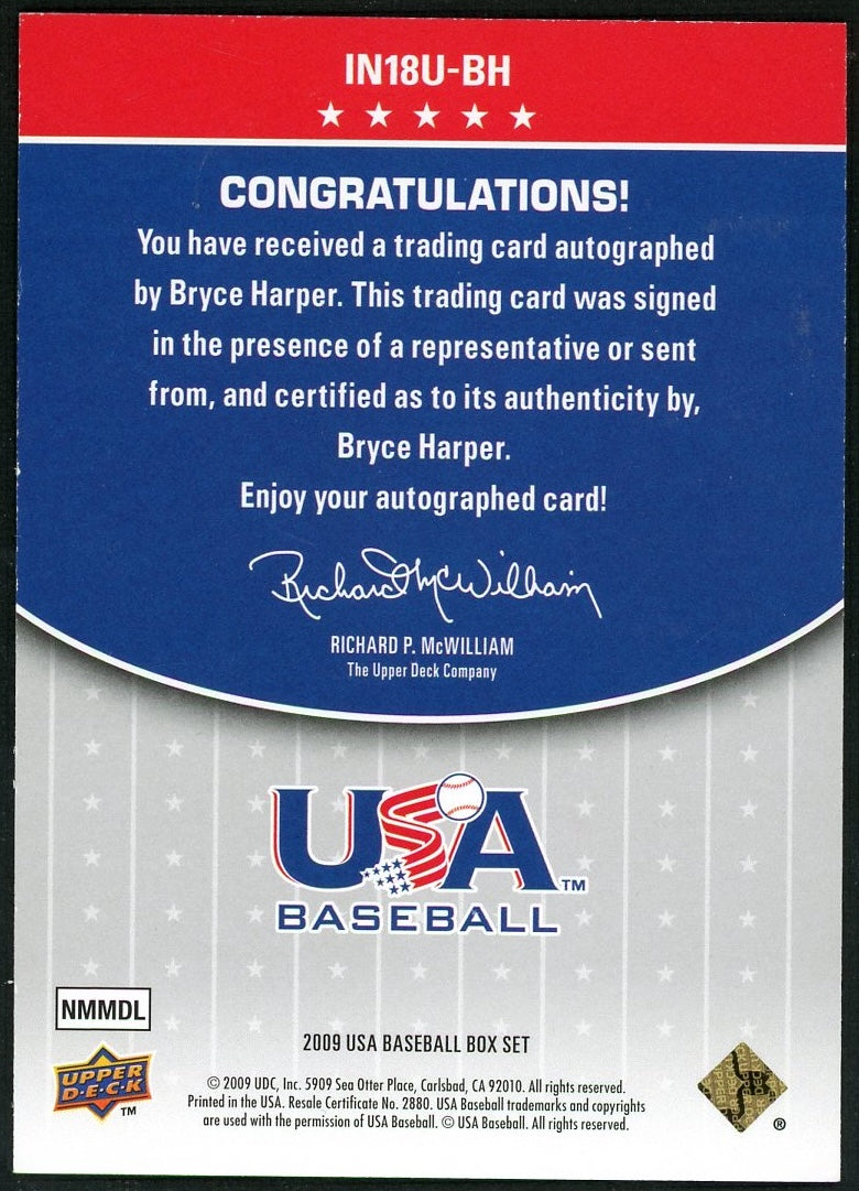 2009 Upper Deck USA Baseball Bryce Harper Blue Inscriptions